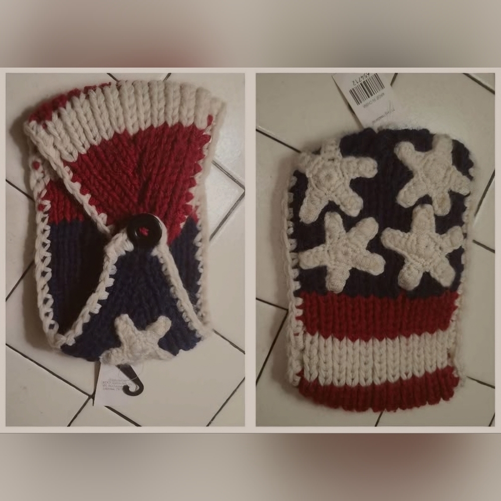New w/tag Knit Warm Headband Stars & Stripes Fastens w/Button at base under hair
